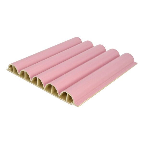 180wuyuanban-3-kaobei Indoor WPC 180 Five Semicircular Fluted Panels-B009-Modern Seamless Fit Hotel Lobby Design