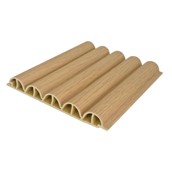 180wuyuanban-4-kaobei Indoor WPC 180 Five Semicircular Fluted Panels-B009-Modern Seamless Fit Hotel Lobby Design